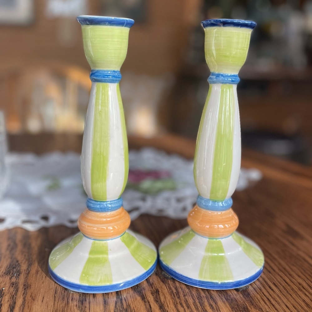 Andrea by Sadek Pair of Porcelain Candlestick Holders